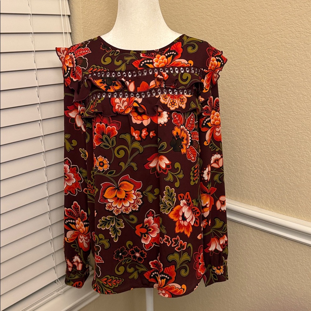 LOFT Floral Print Long Sleeve Blouse Women's Small